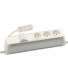 Listwa zasilająca powiększona zest 3x250V typ E + plakietka 2xRJ45 szybkozłącza aluminium biały Simon480 48210E300K00000-30