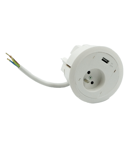 Gniazdo meblowe zest 1x250V typ E + ładowarka USB typ A kabel biały Simon480 48330E10C000000-33