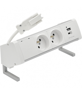 Biurkowy zestaw gniazd 2x250V typ E + ładowarka USB A-C szybkozłącza aluminium biały Simon480 48410E20B000000-30