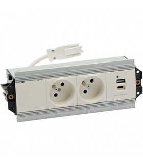 Mediaport Indesk 2x250V typ E + ładowarka USB A-C szybkozłącza aluminium biały Simon480 48510E20B000000-30