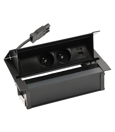 Mediaport Cover 2x250V typ E + ładowarka USB A-C czarny Simon480 48710E20B000000-44