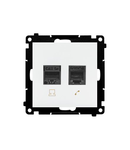 Gniazdo komputerowe RJ45 kategoria 5e + telefoniczne RJ12 biały mat Simon55 T5F.01/111