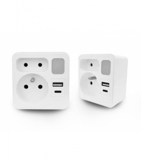 Rozgałęźnik sieciowy 2 gniazda,USB,USB-C 5V/2A z lampką nocną LXW72022