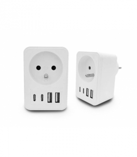 Rozgałęźnik sieciowy 1 gniazdo 16A, 2xUSB, 2xUSB-C ,max. 5V/3.0A LXW72024
