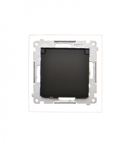 Gniazdo wtyczkowe pojedyncze do wersji IP44 z uszczelką do ramek Premium, klapka w kolorze pokrywy, (moduł), 16A, 250V, zaciski śrubowe, czarny mat Simon 54 DGZ1BZ.01/49