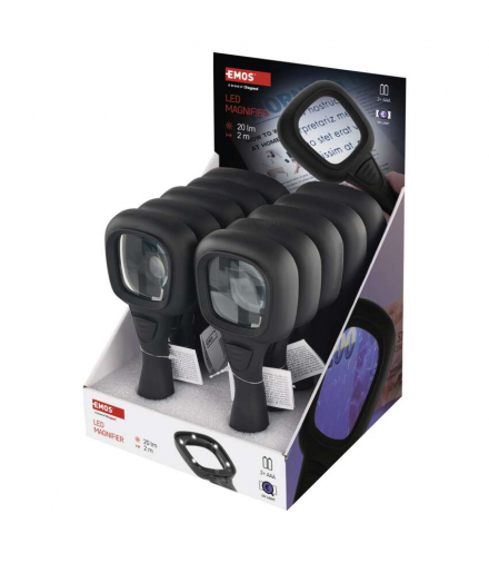 Lupa ręczna, szkło powiększające z podświetleniem LED UV, 10szt., pudełko EMOS P4717