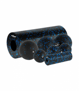 Zestaw wałek do masażu, mini roller, 2 piłki, 2 duoball-e , 6 elementów, kolor czarno-niebieski, materiał EPP, REBEL ACTIVE Rebel LEC-RBA-3054-S6