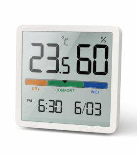 Termometr/higrometr z funkcją zegara i daty, , bateria CR2032, zakres temp. -9.9 st. C do +60 st. C.,GB380 GreenBlue CEN-77721