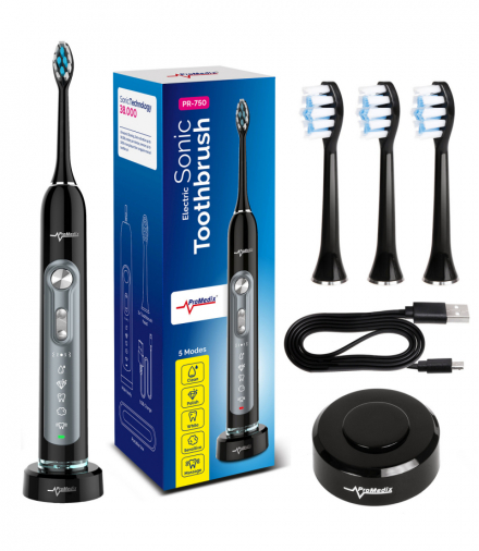 Szczoteczka soniczna Promedix, kolor czarny, etui podróżne, 5 trybów, timer, 3 poziomy mocy, 3 końcówki, PR-750 B ProMedix CEN-57061