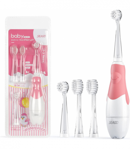 Szczoteczka soniczna dla dzieci , kolor różowy, 1xAAA 1,5V (brak w zestawie), 4 końcówki, SG-513 Pink SEAGO CEN-79373