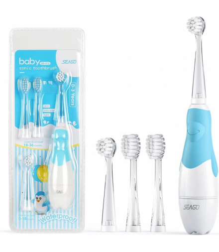 Szczoteczka soniczna dla dzieci , kolor niebieski, 1xAAA 1,5V (brak w zestawie), 4 końcówki, SG-513 Blue SEAGO CEN-79374