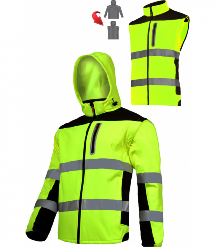 Softshell ostrzegawcza z odpinanymi rękawami, żółty, "s", ce, Lahti Pro L4091901