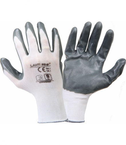Rękawice nitr. szaro-białe l220307p, 12 par, "7", ce, Lahti Pro L220307W
