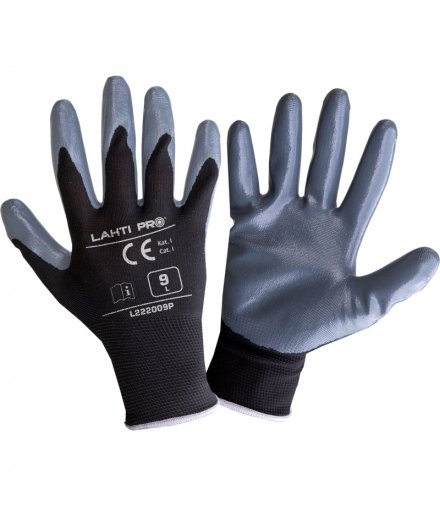 Rękawice nitr. czarno-szare l222007p, 12par, "7", ce, Lahti Pro L222007W