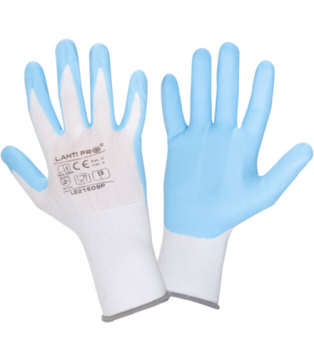 Rękawice nitr. biało-nieb. l221607p, karta, "7", ce, Lahti Pro L221607K