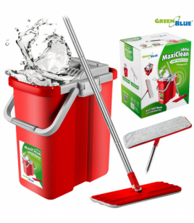 Mop płaski z wiadrem i wyciskaczem , dwa wkłady microfibra HQ, pojemność 8L, MaxiClean GB850 GreenBlue CEN-55005