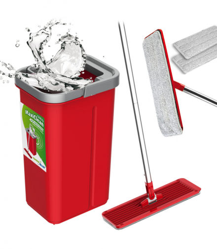 Mop płaski z wiadrem i wyciskaczem , dwa wkłady microfibra HQ, pojemność 5,7L, MaxiClean GB870 GreenBlue CEN-74822