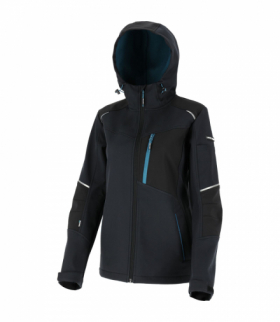 Kurtka softshell robocza z kapturem damska czarno-turkusowa,"2xl",ce,Lahti Pro L4094705