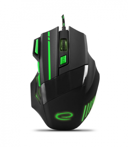 EGM201G Mysz przewodowa dla graczy 7D optyczna USB MX201 Wolf zielona Esperanza ESP-EGM201G