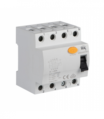 Wyłącznik różnicowo-prądowy, RCCB, 4P, 40A, 100mA, A, KRD6-4/40/100-A Kanlux 23228