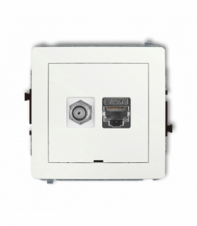 DECO Gniazdo antenowe typu F (SAT) + komputerowe 1xRJ45, kat. 6 ekranowany, 8-stykowy, bez pola opisowego, biały Karlik DGFKBO-5