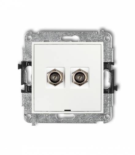 ICON Gniazdo antenowe podwójne typu F (SAT) niklowany, bez pola opisowego, biały Karlik IGFBO-2