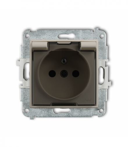 ICON Gniazdo bryzgoszczelne z uziemieniem 2P+Z (klapka dymna, przesłony torów prądowych), taupe Karlik 60IGPB-1zdp