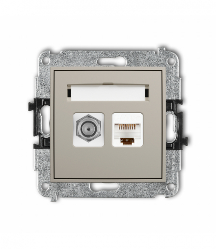 ICON Gniazdo antenowe typu F (SAT) + komputerowe 1xRJ45, kat. 5e, 8-stykowy, taupe Karlik 60IGFK-1