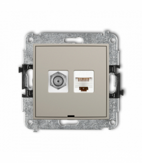 ICON Gniazdo antenowe typu F (SAT) + komputerowe 1xRJ45, kat. 5e, 8-stykowy, bez pola opisowego, taupe Karlik 60IGFKBO-1