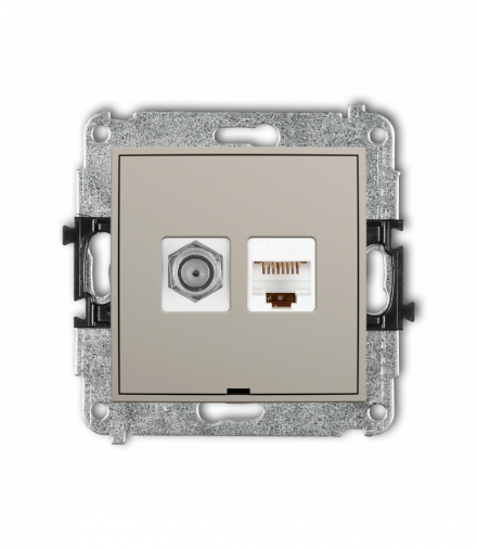 ICON Gniazdo antenowe typu F (SAT) + komputerowe 1xRJ45, kat. 5e, 8-stykowy, bez pola opisowego, taupe Karlik 60IGFKBO-1