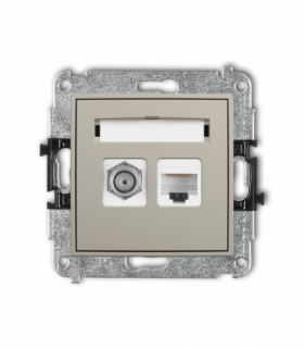 ICON Gniazdo antenowe typu F (SAT) + komputerowe 1xRJ45, kat. 6, 8-stykowy, taupe Karlik 60IGFK-3