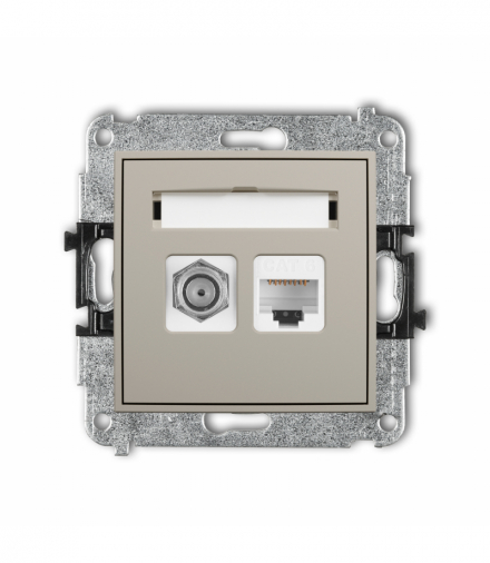 ICON Gniazdo antenowe typu F (SAT) + komputerowe 1xRJ45, kat. 6, 8-stykowy, taupe Karlik 60IGFK-3