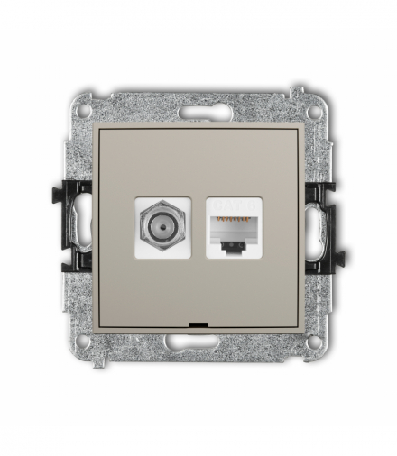 ICON Gniazdo antenowe typu F (SAT) + komputerowe 1xRJ45, kat. 6, 8-stykowy, bez pola opisowego, taupe Karlik 60IGFKBO-3