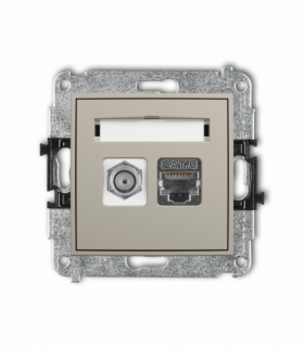 ICON Gniazdo antenowe typu F (SAT) + komputerowe 1xRJ45, kat. 6 ekranowany, 8-stykowy, taupe Karlik 60IGFK-5
