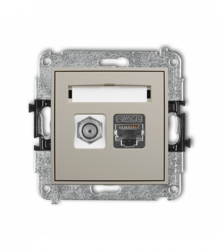 ICON Gniazdo antenowe typu F (SAT) + komputerowe 1xRJ45, kat. 6 ekranowany, 8-stykowy, taupe Karlik 60IGFK-5
