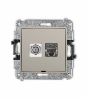 ICON Gniazdo antenowe typu F (SAT) + komputerowe 1xRJ45, kat. 6 ekranowany, 8-stykowy, bez pola opisowego, taupe Karlik 60IGFKBO-5