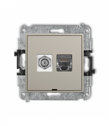 ICON Gniazdo antenowe typu F (SAT) + komputerowe 1xRJ45, kat. 6 ekranowany, 8-stykowy, bez pola opisowego, taupe Karlik 60IGFKBO-5