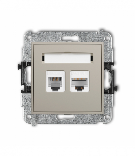 ICON Gniazdo telefoniczne pojedyncze 1xRJ11 + komputerowe 1xRJ45, kat. 5e, 8-stykowy, beznarzędziowe, taupe Karlik 60IGTK