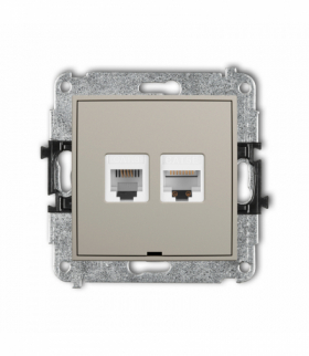 ICON Gniazdo telefoniczne pojedyncze 1xRJ11 + komputerowe 1xRJ45, kat. 5e, 8-stykowy, beznarzędziowe, bez pola opisowego, taupe Karlik 60IGTKBO