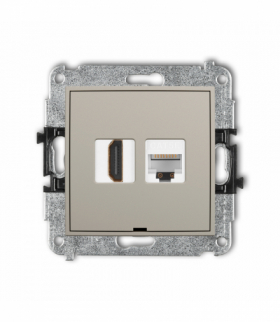ICON Gniazdo HDMI 2.0, 4K + gniazda komp. poj. 1xRJ45, kat. 5e, 8-stykowy, bez pola opisowego, taupe Karlik 60IGHKBO