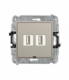 ICON Gniazdo podwójne 2xUSB A-A 2.0, bez pola opisowego, taupe Karlik 60IGUSBBO-2