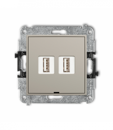 ICON Gniazdo podwójne 2xUSB A-A 2.0, bez pola opisowego, taupe Karlik 60IGUSBBO-2