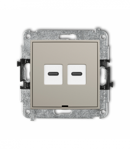 ICON Gniazdo podwójne 2xUSB C-C, bez pola opisowego, taupe Karlik 60IGUSBBO-8