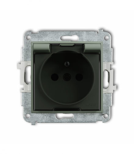 ICON Gniazdo bryzgoszczelne z uziemieniem 2P+Z (klapka dymna, przesłony torów prądowych), szałwiowy Karlik 61IGPB-1zdp