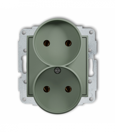 ICON Gniazd podwójne do ramki bez uziemienia 2x2P (bez przesłon torów prądowych), szałwiowy Karlik 61IGPR-2