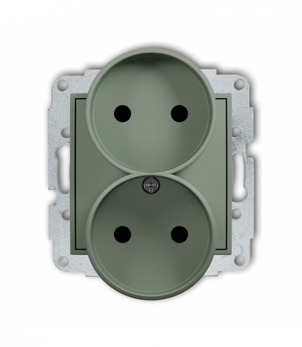 ICON Gniazd podwójne do ramki bez uziemienia 2x2P (przesłony torów prądowych), szałwiowy Karlik 61IGPR-2p