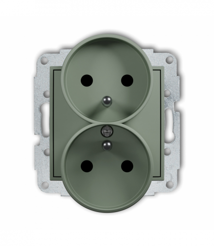 ICON Gniazd podwójne do ramki z uziemieniem 2x(2P+Z) (przesłony torów prądowych), szałwiowy Karlik 61IGPR-2zp