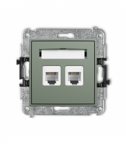 ICON Gniazdo telefoniczne podwójne 2xRJ11, 4-stykowy, beznarzędziowe, szałwiowy Karlik 61IGT-2