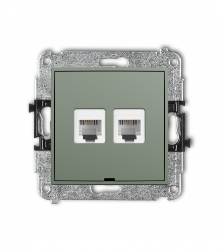 ICON Gniazdo telefoniczne podwójne 2xRJ11, 4-stykowy, beznarzędziowe, bez pola opisowego, szałwiowy Karlik 61IGTBO-2