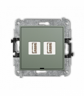 ICON Gniazdo podwójne 2xUSB A-A 2.0, bez pola opisowego, szałwiowy Karlik 61IGUSBBO-2